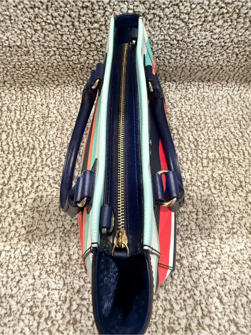 Kate Spade Wellesley Striped Mini Tote + Matching Wallet Set — Navy Multicolor